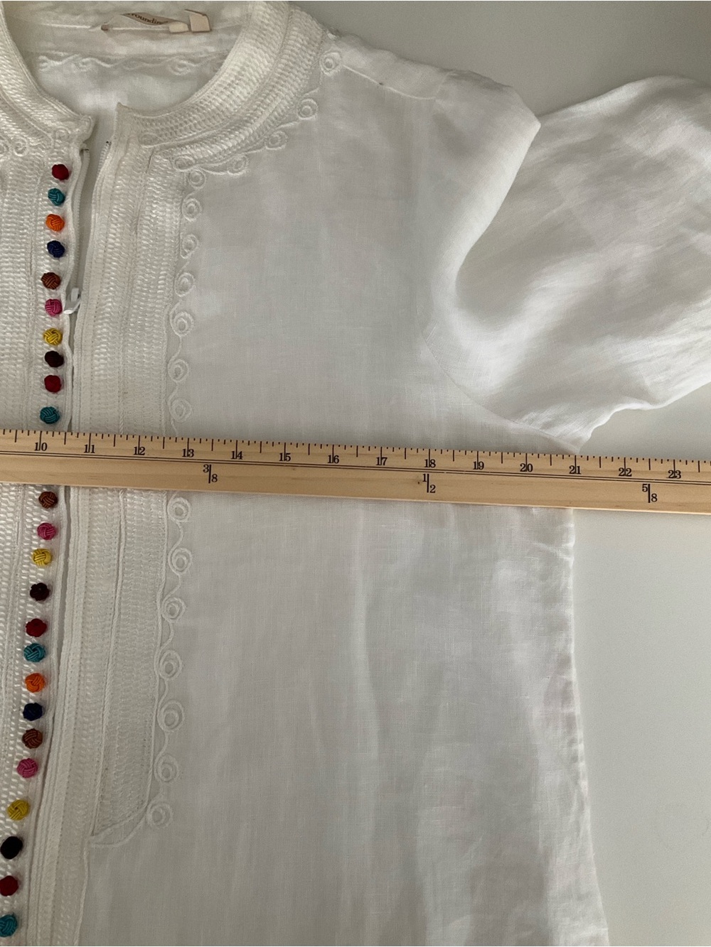 Soft Surroundings White 100% Linen Tunic with Colorful Pom Accents - Picture 10 of 14
